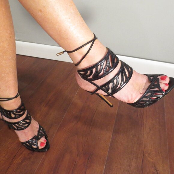NNB ALEXANDER BIRMAN Black Cut Out and Laced High Heel Sandals - Picture 8 of 11